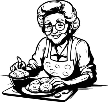 Elderly woman baking cakes illustration ready for vinyl cutting vector