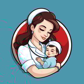 A woman in a nurse uniform holding a baby vector