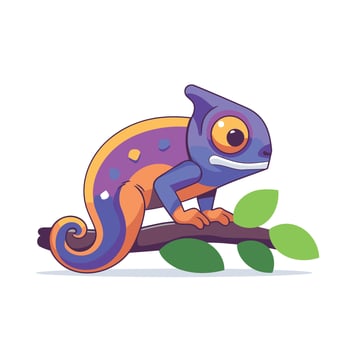 Cute cartoon chameleon on a branch illustration vector