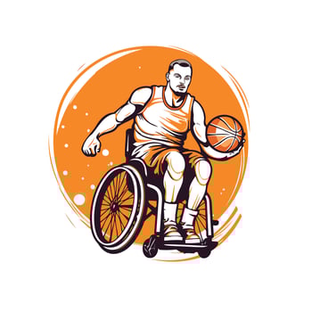 Disabled man in a wheelchair playing basketball illustration on white background vector