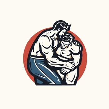 element illustration of a father and son hugging each other in circle shape vector