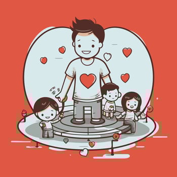 illustration of a happy father and his children playing in the playground vector