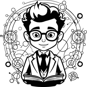 element illustration of a boy in glasses and a suit reading a book vector