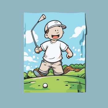Illustration of a boy playing golf on a golf course vector