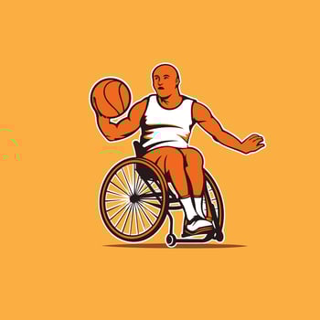 Handicapped man in a wheelchair playing basketball illustration vector