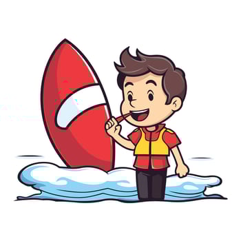 Surfer boy with surfboard Cartoon character illustration vector