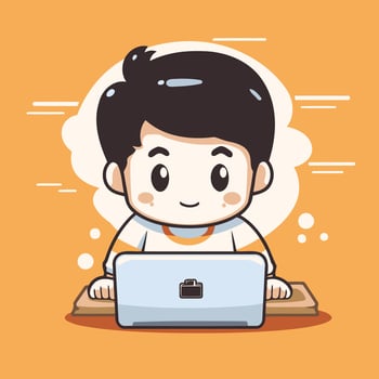 Boy using laptop Cute and Funny Cartoon Style Illustration vector