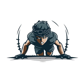 Illustration of a rugby player kneeling on the ground ready to throw the ball vector