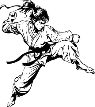 Taekwondo Martial art Black and white illustration vector