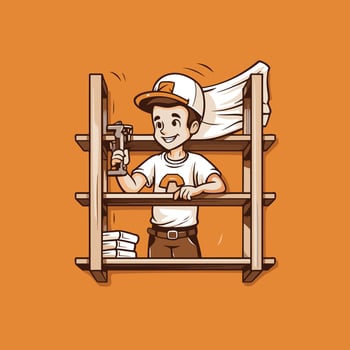 A cartoon man holding a hammer and a towel vector