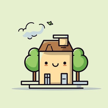 A cartoon house with a tree and a cloud vector
