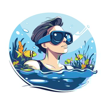 Beautiful woman swimming in the sea illustration in cartoon style vector