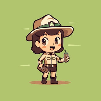 cute cartoon safari girl with mobile phone illustration vector