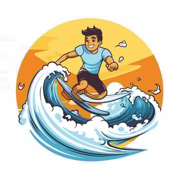 Surfer riding a wave illustration of a man surfing on a surfboard vector