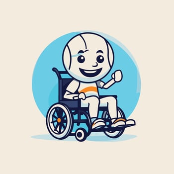 Wheelchair and ball Flat style illustration Cartoon character vector