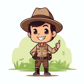 Cartoon safari man with hat and boots vector