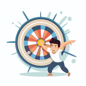 Man playing fortune wheel illustration in flat style Isolated on white background vector