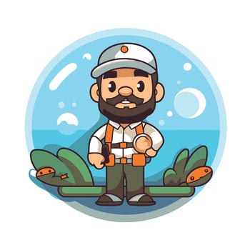 A cartoon fisherman with a beard and hat vector