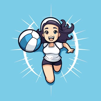 volleyball player girl cartoon icon element illustration graphic design with blue background vector