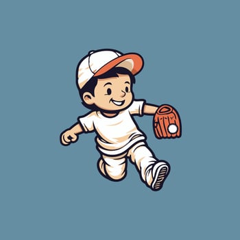 illustration of a boy baseball player running with bat and ball vector