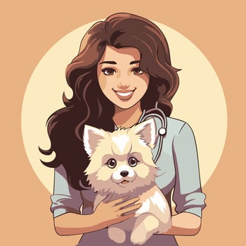 illustration of a beautiful girl with a dog in her arms vector