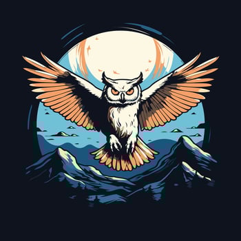 Owl flying in the sky illustration for t shirt vector
