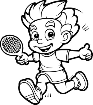 Cartoon Illustration of Little Boy Tennis Player Character Coloring Book vector