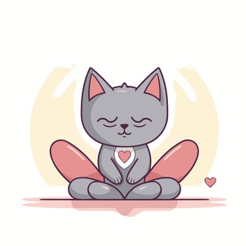 Cute cat meditating in lotus position illustration vector