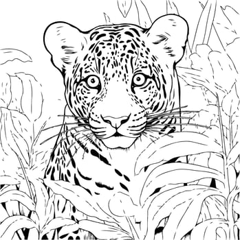 Leopard in the jungle vintage line drawing or engraving illustration vector