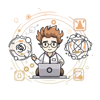 Illustration of a man working on a laptop illustration vector