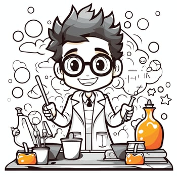 Illustration of a Kid Boy Wearing Glasses Doing Science Experiment vector
