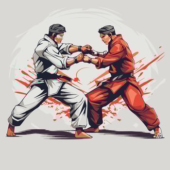 Martial arts training Two men in sportswear are fighting illustration vector