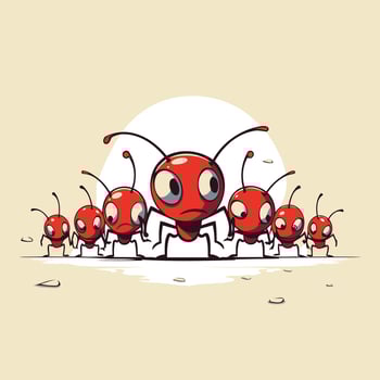 Cartoon red ant illustration of a group of ants vector