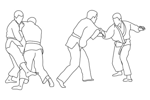 Line  sketch of sportive judoka fighter. Judoist, judoka, athlete, duel, fight, judo, isolated vector