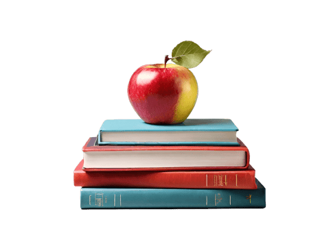 An apple sits on top of a stack of books png