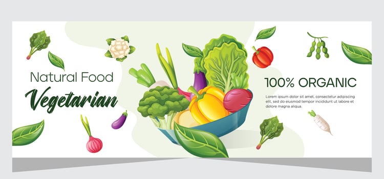 Organic food horizontal banner template design vector