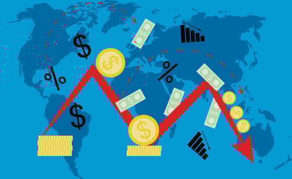Global crisis and recession, concept decrease and downfall world business. Vector, illustration. world crisis, import substitution, pervasive inflation, unstable economy, ubiquitous problem vector