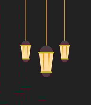 Lanterns illustration flat icon on dark background. Vector illustration.