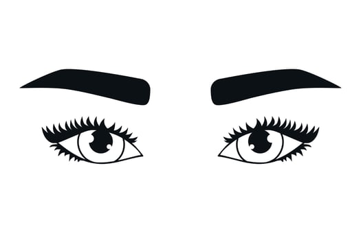 Beautiful woman eyes with curled lashes and eyebrows. Vector illustration