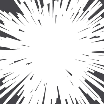 Manga speed lines effect. Anime comic radial burst background. Light rays power splash. Vector black stripes abstract perspective template.