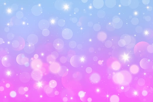 Rainbow unicorn background. Pastel glitter pink fantasy galaxy. Magic mermaid sky with bokeh. Holographic kawaii abstract space with stars and sparkles. Vector
