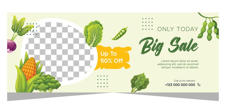 Horizontal sale banner template for vegetarian or organic product vector