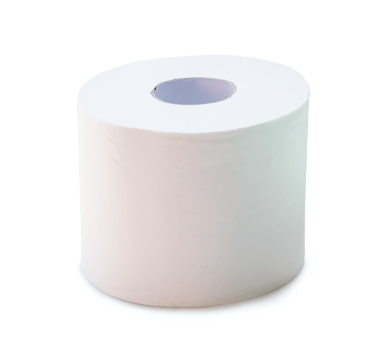 Tissue paper roll prepared for use in toilet or restroom isolated with clipping path and shadow in png file format