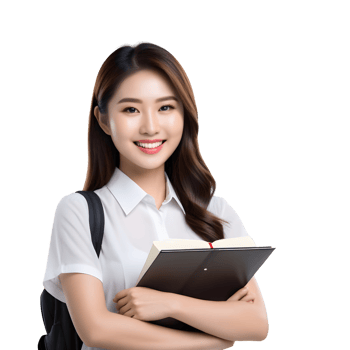 AI generated Asian female student smiling happily on PNG transparent background. Study success concept.