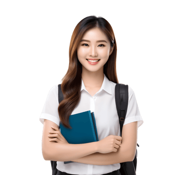 AI generated Asian female student smiling happily on PNG transparent background. Study success concept.
