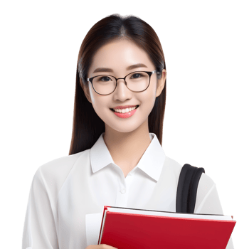 AI generated Asian female student smiling happily on PNG transparent background. Study success concept.