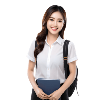 AI generated Asian female student smiling happily on PNG transparent background. Study success concept.
