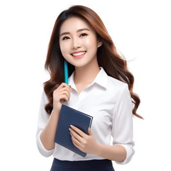 AI generated Asian female student smiling happily on PNG transparent background. Study success concept.