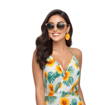 AI generated Beautiful woman smiling happily with sunglass in summer tourist outfit png