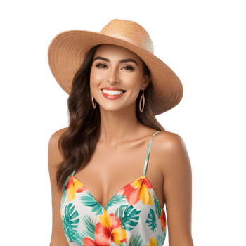 AI generated Beautiful woman smiling happily with sunglass in summer tourist outfit png